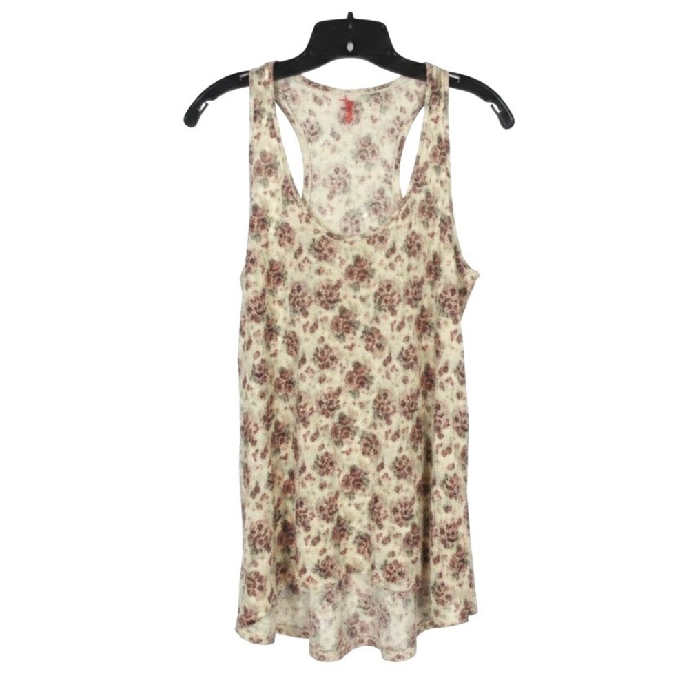 WE THE FREE PEOPLE Beige/Multi FLORAL PRINT Sleeveless HI-LOW CRINKLE TANK TOP S